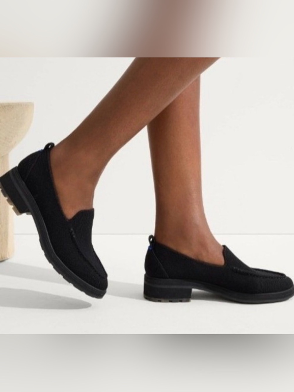 Rothy's The Lug Loafer Black Merino Wool Blend Slip On Chunky Knit Shoe Size 9.5